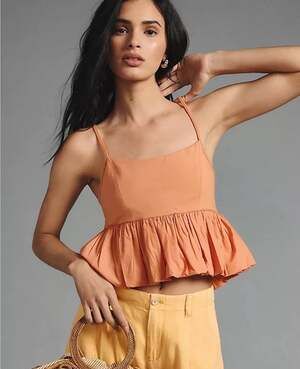 Maeve by Anthropologie Orange Bubble Hem Peplum Tank Top Size Small